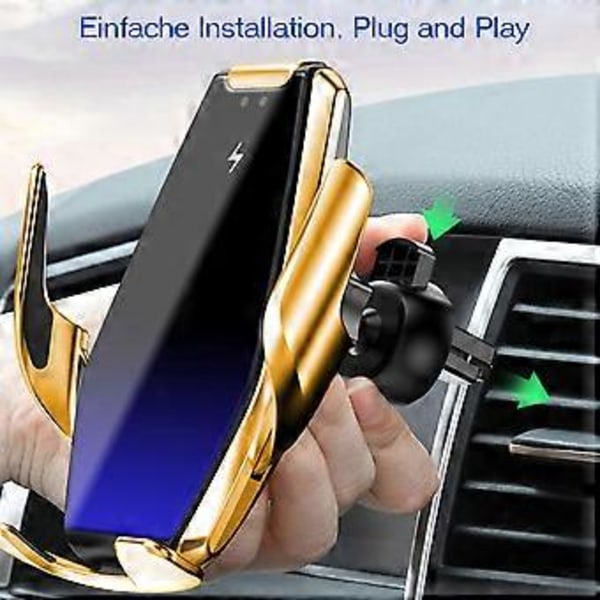 Tyrant Gold Trådlös Billaddare, 15W Snabbladdande Bilfäste Laddare Auto-Klämma Luftventil Telefonhållare Kompatibel med iPhone 11Pro/Max/XR/11/X/8, S