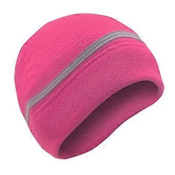Reflekterende Fleece Lue Vinterlue med Reflekterende Stripe Fleece Tykk Hodeskallelue Sikkerhetslue for Ski Sykling Riding Vandring (rose rød)
