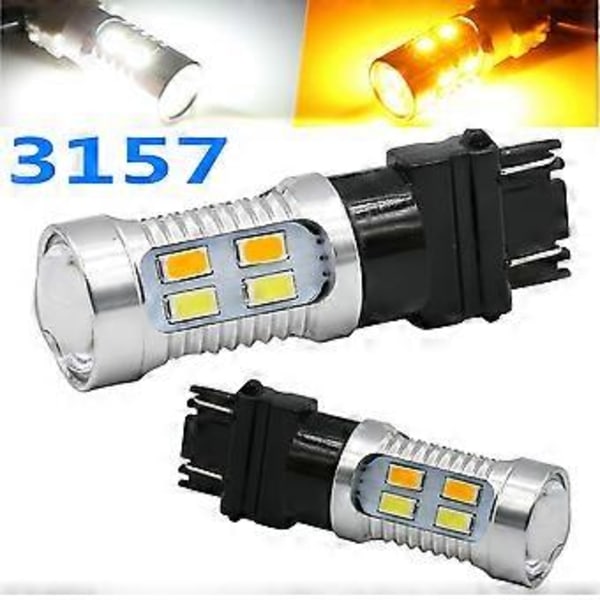 2X Högeffekts 3157 LED DRL Vit/Gul Switchback Blinkers Parkeringsljus 20-SMD-5730 Glödlampor Dubbel C