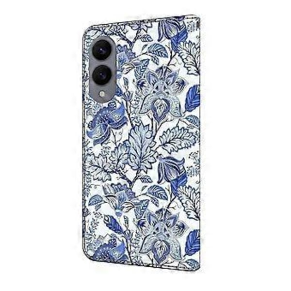 Læderetui med mønstertryk, pung og stativ til Samsung Galaxy S25 Edge Blue Flower Bush