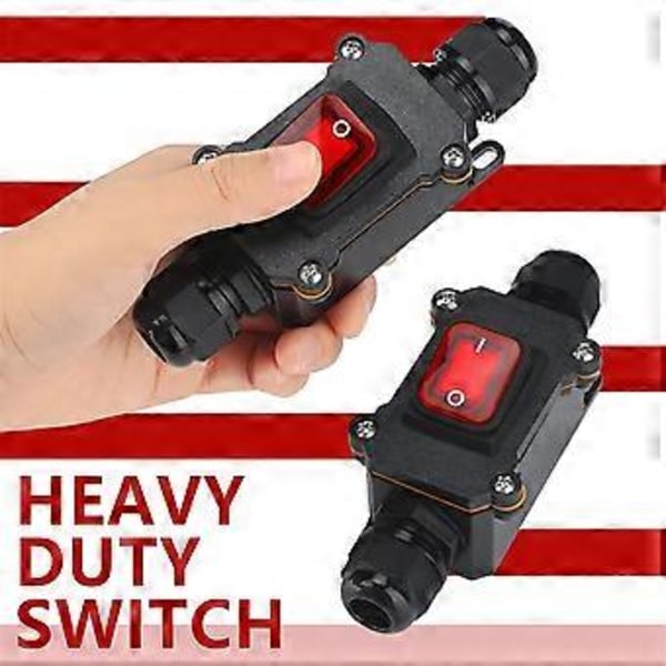 2 st 12V Inline Strömbrytare Vattentät Inline Sladdströmbrytare Vattentät Vippströmbrytare med Rött Ljus