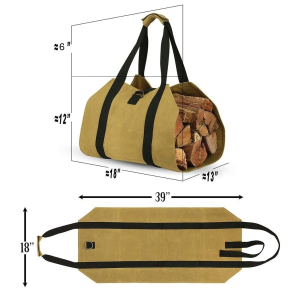 1 st Yellow Firewood Carrying Bag, Canvas Fireplace Log Bag, Vatten