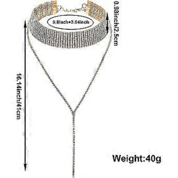 2 stk. Rhinestone Kvast Choker Halskæde Multi-lags Bred Krave Halskæder Kvast Kæde Halskæder Til Kvinder Piger Favor