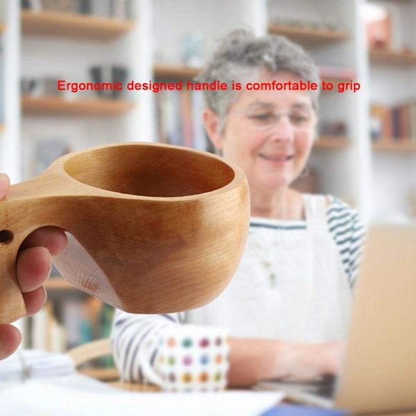 Tekopp i massivt trä, bärbar kaffemugg i naturligt trä med handtag