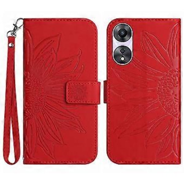 Oppo A58 4G lompakkokotelo, auringonkukkakuvio, jalustallinen nahkakotelo ja ranneke Style C