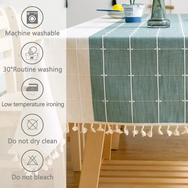 Solid bomull och linne rektangulär bordsduk rutig broderi