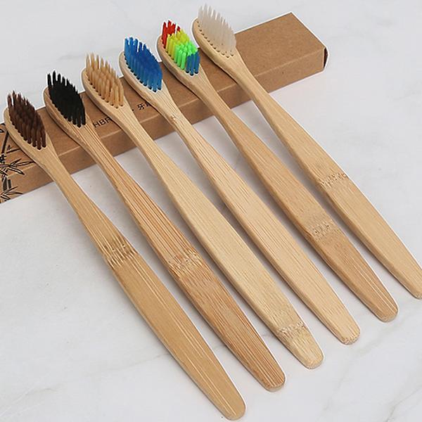 Set med 6 st bambu-tandborstar, mjuk tandborste, biologiskt nedbrytbar N