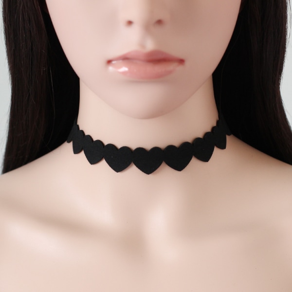 Kvindernes Kærlighed Choker Ring (Sort), Ruskind Hjerte Choker Ring Gothic P
