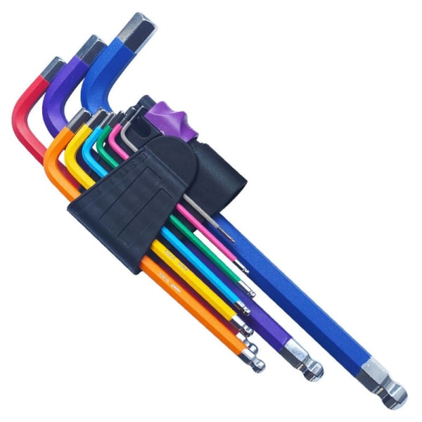 9-delt sett med Torx-nøkler med sekskantfeste, 1.5-10 mm, fullfargede Torx Allen-nøkler
