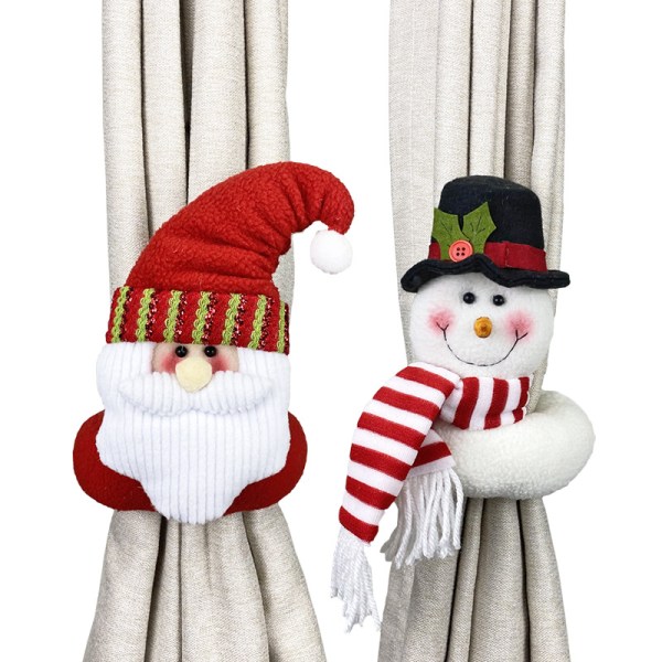 Set med 2 julgardinband, tomte och snögubbe
