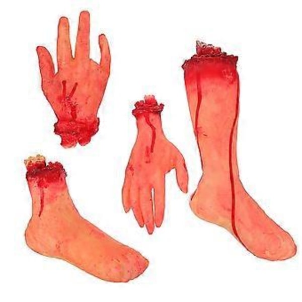 4 stk. Halloween Horror Dekoration Rekvisit Knækket Hånd og Fødder Blodige Rekvisit Forsyninger