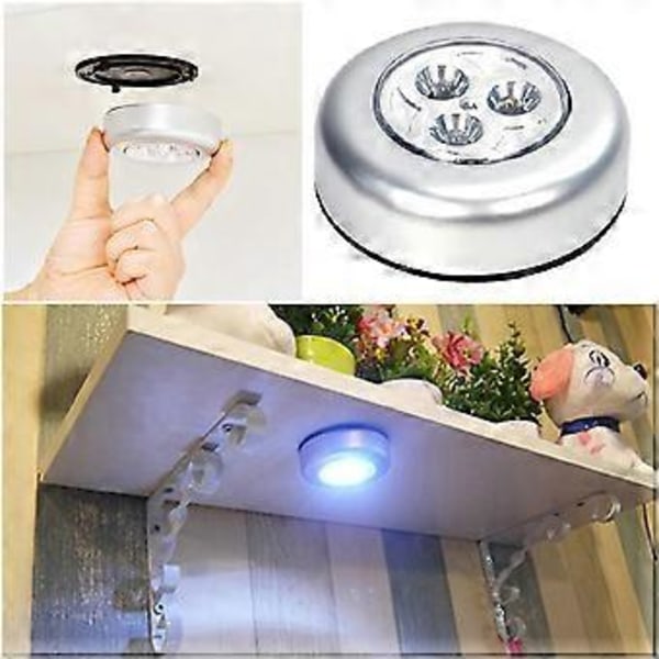 3 LED Skåp Bokhylla Nattlampa Med Stick Touch Sensor Kök Trådlös LED Vägglampa silvery