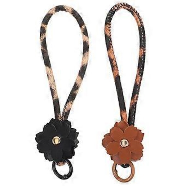 2 stk. PU Blomster Nøglering Håndlavet Håndledsrem Nøglering Håndleds Lanyard Falsk Læder Reb Nøgleringsholder Armbånd Til Kvinder Nøgler Taske Pung