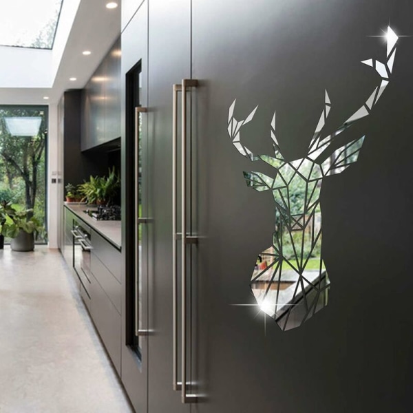 3D Deer DIY Mirror Wall Sticker, för vardagsrum, Akryl Deer Wa