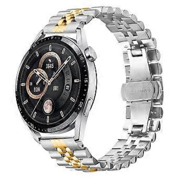 Samsung Galaxy Watch 46mm rannekkeelle 5-helminen ruostumattomasta teräksestä valmistettu perhoslukko kellon ranneke Silver+Gold