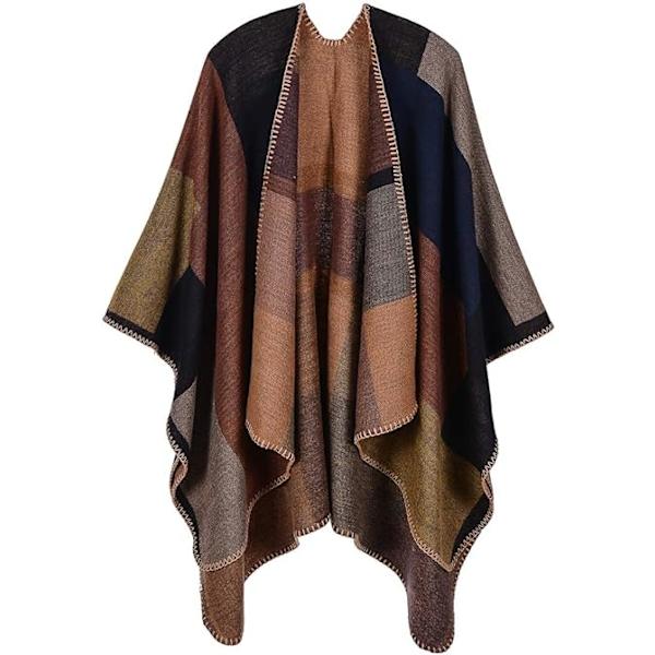Dame Poncho Sjal Vintage Varm Åben Front Wrap Cape Reversible