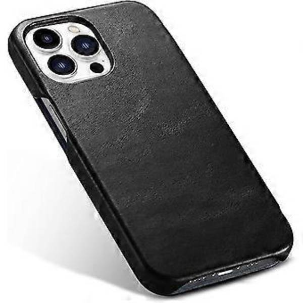 Läderfodral Kompatibelt med iPhone 13 Pro - Vintage Stil Äkta Läder Flip Fodral - Inbyggd Magnetisk Stängning - svart