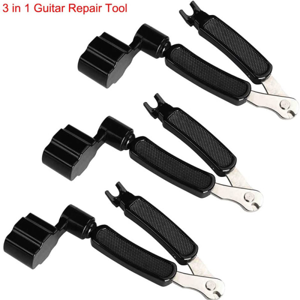 3-pack Pro-Winder gitarrsträngs-upplindare, gitarrsträngsklippare, gitarrstallpinne-dragare - ultimat ergonomisk allt-i-ett-gitarrverktyg för inspelare - svart