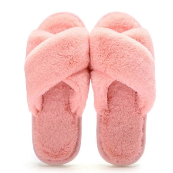 Dames kunstig pels tøfler, varme flip flops, hjemmesko med åbne tæer, egnet til piger 38-39