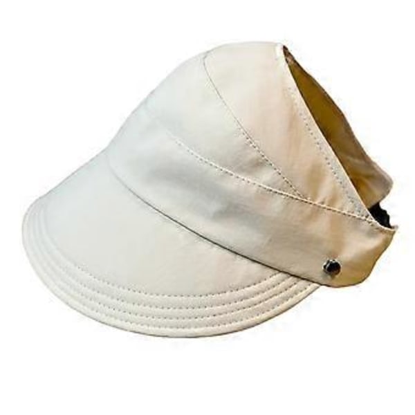 Solhatt for kvinner Solbeskyttelse Hatt Dame Bredbremmet Hestehale Strandhatt Solskjerm Hatt for Klatring Fotturer Bassengfest Utendørs (Beige)