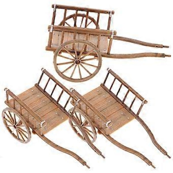 3 stk. Liten Vognmodell Mini Hage Tralle Modell Simulert Vognmodell Miniatyr Vogn Håndverksdekorasjon
