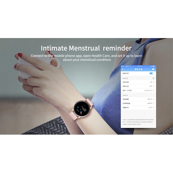 Smartwatch til kvinder, Bluetooth Smartwatch med pulsmåler og skridttæller