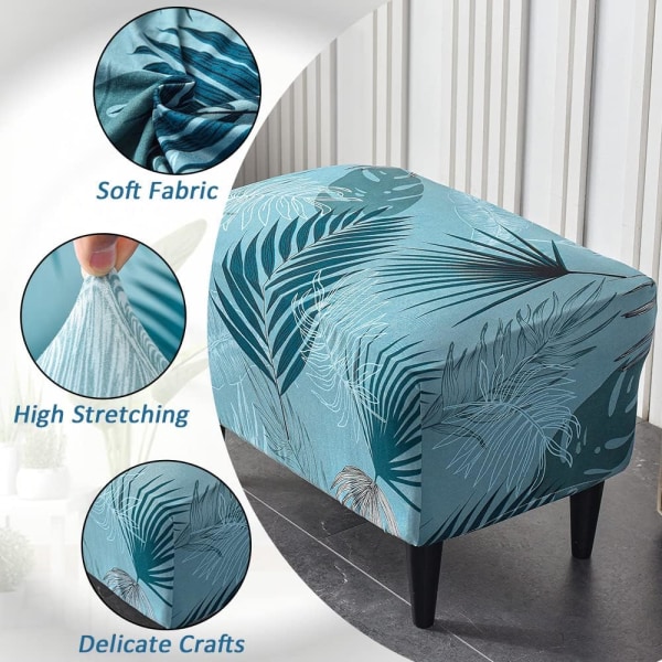 1PC (Lake Blue Leaves)Ottoman Cover Rectangular Stretch Ottoman C