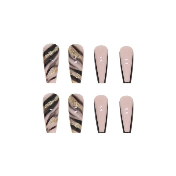 Svart 24PCS Falska Långa Naglar Kista Tryck på Naglar Nude Swirl Fal