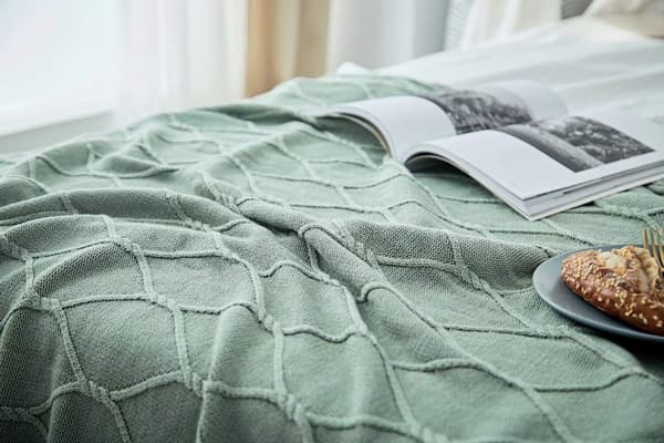 Bomulls Sage Grønn Kabelstrikket Pledd for Sofa, Lett