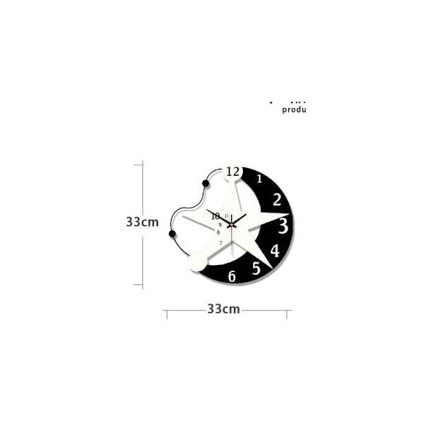Stille vægpendul Kreativ måneformet ramme Quartz vægur