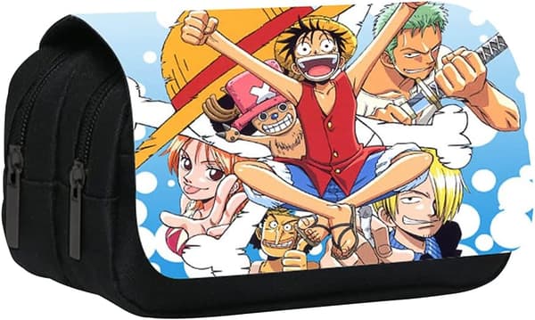 One Piece pennfodral, tecknad pennfodral med dubbla dragkedjor