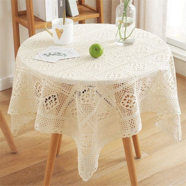 Beige - Vintage firkantet blondedug til bryllup, hjem og par