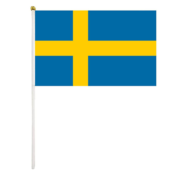 10 svenska handflaggor, dubbelsidiga polyesterflaggor lämpliga för inomhus- och utomhusdekoration under midsommarfestligheter 10 pcs