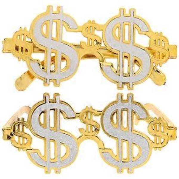 2 stk. Party Briller Morsomme Dollar Briller for Party Kostyme Foto Rekvisitter (Gullfarget)