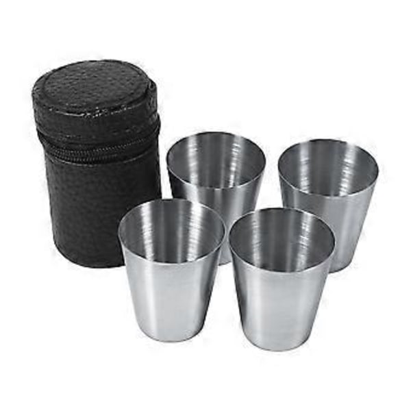 Kannettava ruostumattomasta teräksestä valmistettu tee- ja kahvikuppi 30 ml olutmuki + laukku matkakäyttöön (4 kpl)