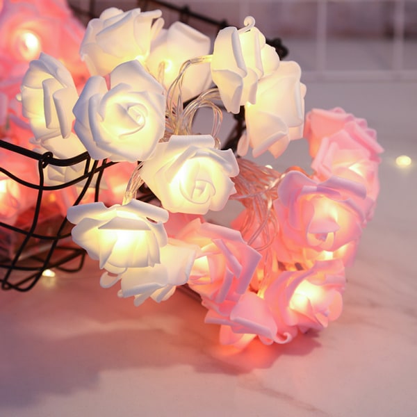 LED Rose String Lights, 4.5m 30 LED USB Dekorative Lys for Fødselsdagsfest Bryllupsfestival (Hvit-Rosa)