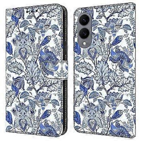 Læderetui med mønstertryk, pung og stativ til Samsung Galaxy S25 Edge Blue Flower Bush