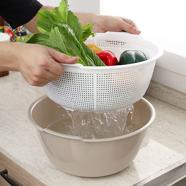 2-delad dubbelskikts plast dräneringskorg kök tvättkorg