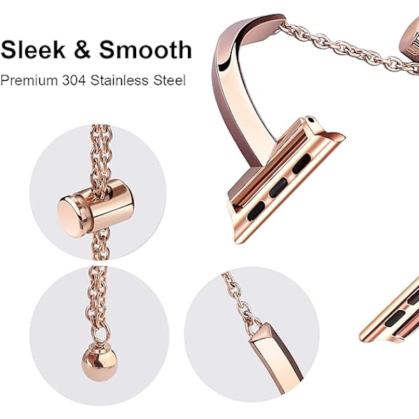 Roséguld 38/40/41mm, armband i rostfritt stål kompatibel med Apple