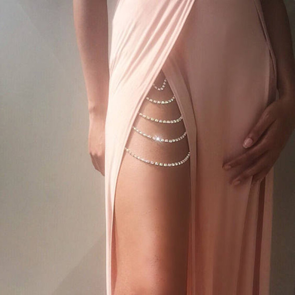 Boho Crystal Leg Body Chain Summer Beach Thigh Chain SILVERY