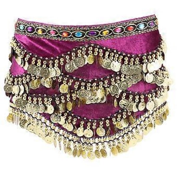 1 stk. Kreativ dame nederdel mavedans hoftetørklæde med diamantmønter til kvinder damer piger (pink) Purple