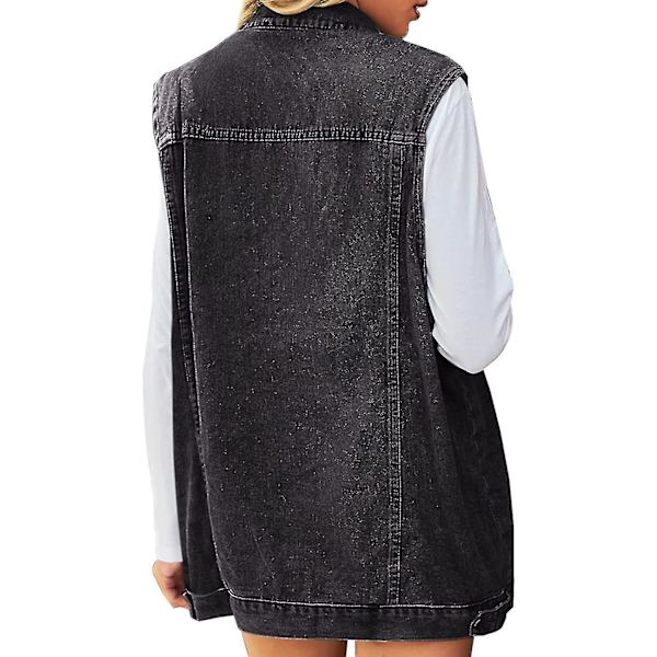 Dame Denimjakke Ærmeløs Knapliste Jean Vest Midt Lang Veste.X Large.Blå