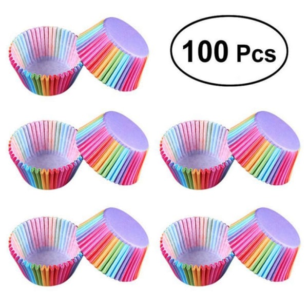 100 stk. Cupcakeforme, Regnbue Kagepapirkopper til Fødselsdagsbryllup