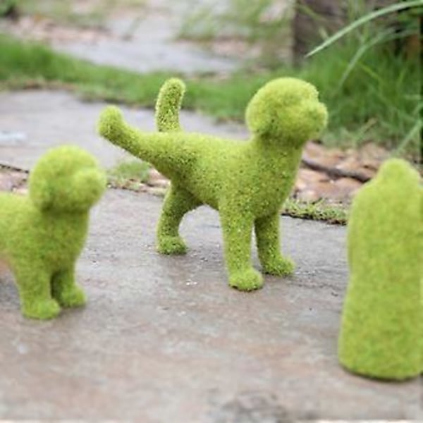 Grön Luddig Hundstaty i Konstgjord Moss för Utomhusbruk, Söta Valpfigurer, Skulpturer, Hemträdgård, Gräsmatta, Gårdskonstdekoration