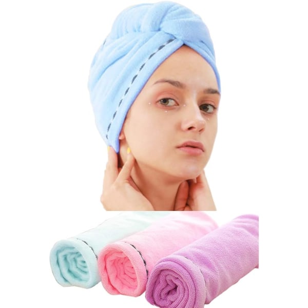 3 Pack Pink Blå Lilla Microfiber Hår Håndklæde Wrap Super Absorbent