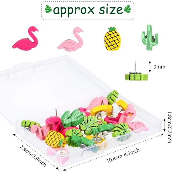30 stk Træ Push Pins Flamingo Push Pins Ananas Kaktus Palme
