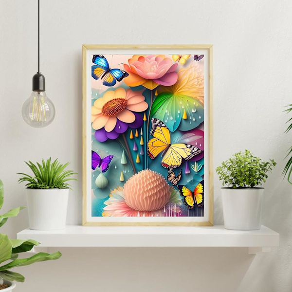 30x40cm Blommor Diamantmålning för Vuxna, 5D Fjärilar Diamo