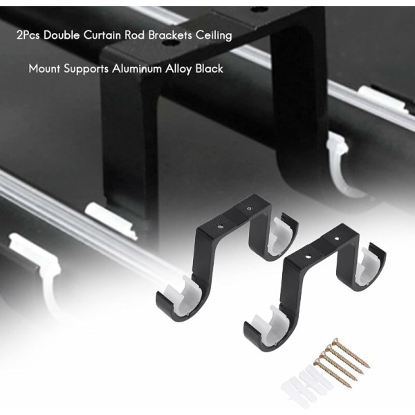 2-pack Gardinstångshållare Fästen Aluminiumlegering Fäste Svart