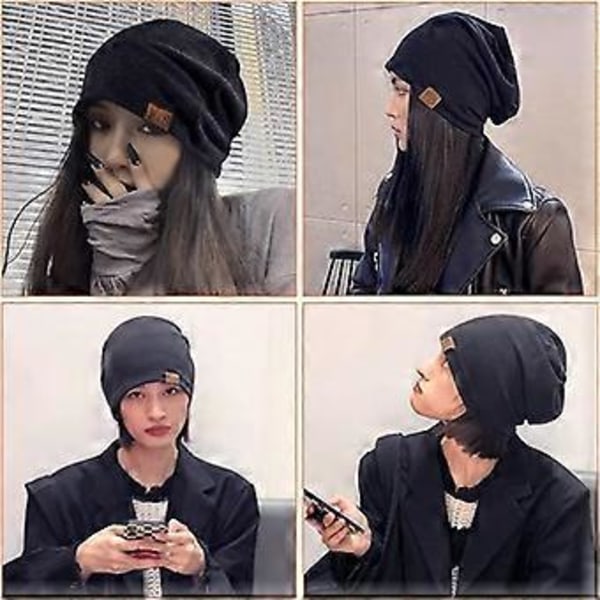 Unisex Mjuk Bomullsmössa Varma Softshell-mössor Vinterhattar Mode Bekväma Mjuka Mössor Svart