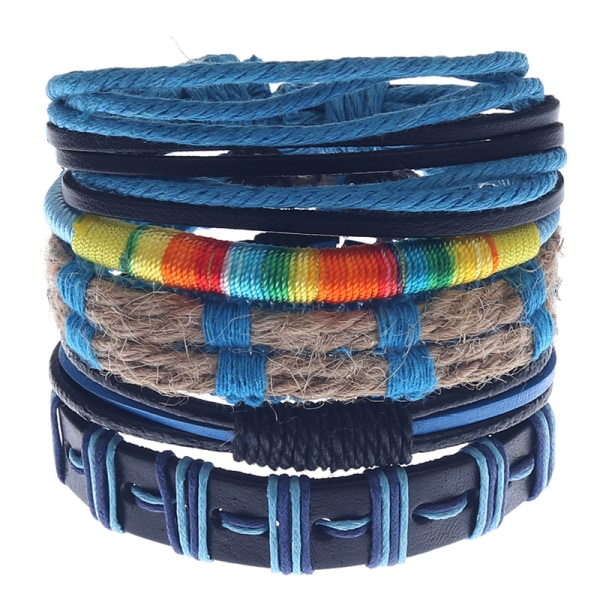 5PCS Läderarmband för män och kvinnor Flätad rep manschettarmband